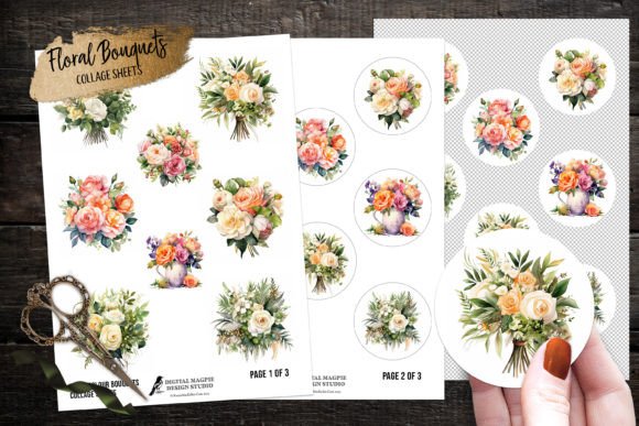 Download Watercolor Floral Bouquet Collage Sheets - Collage sheets Collection